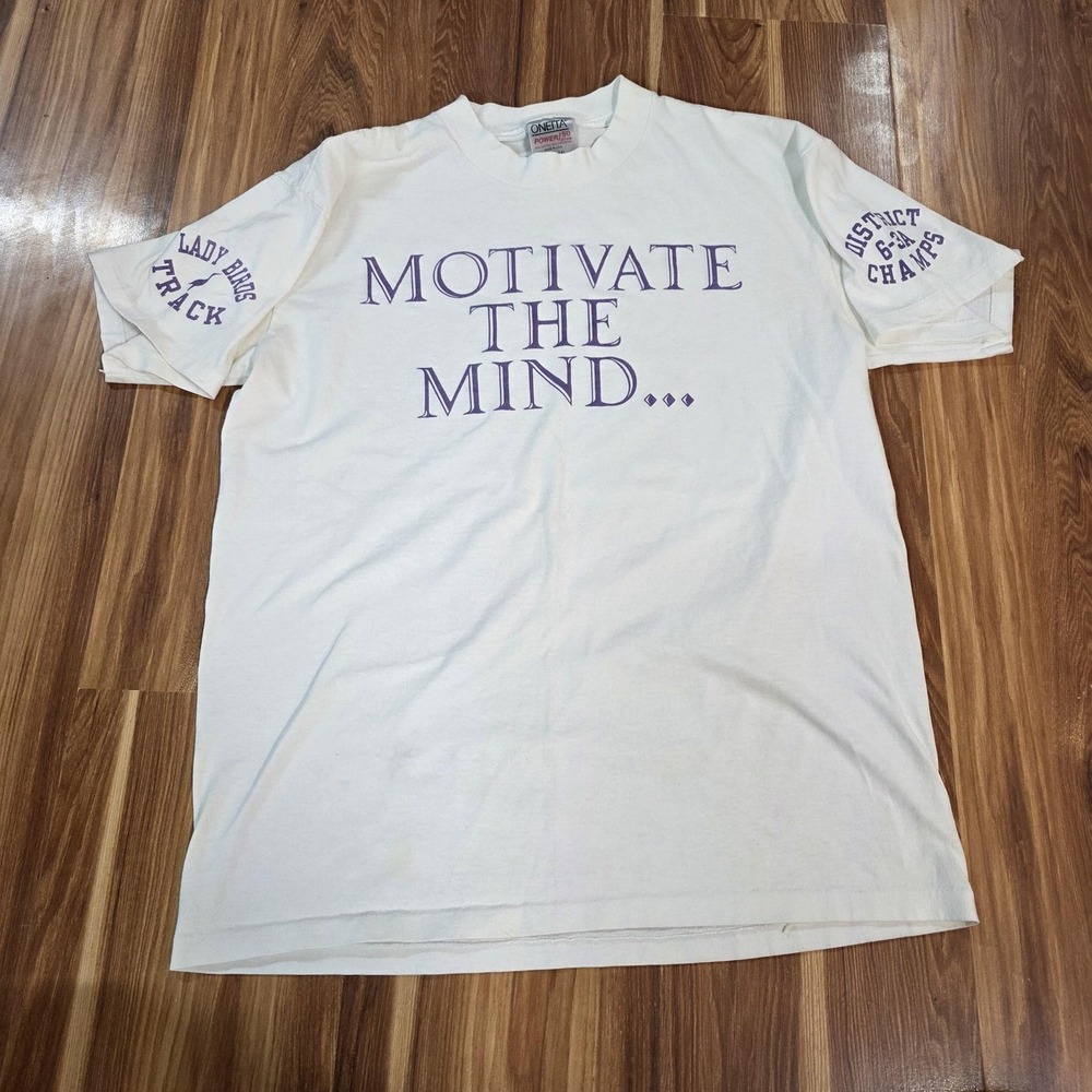Vintage Motivate The Mind Shirt Mens Large White Oneita Lady Bugs Track 90s